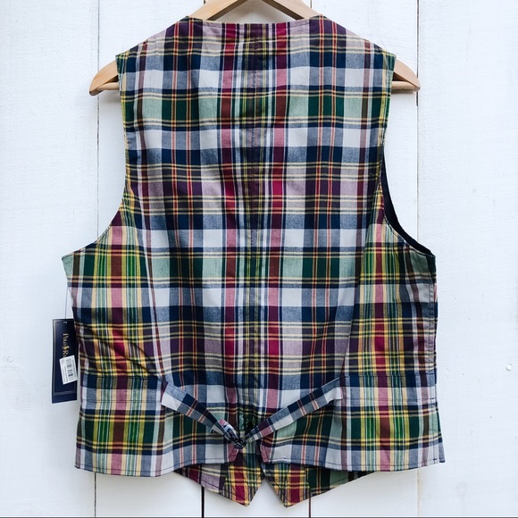 NWT Polo by Ralph Lauren Men’s Madras Plaid Vest Medium - Picture 5 of 9